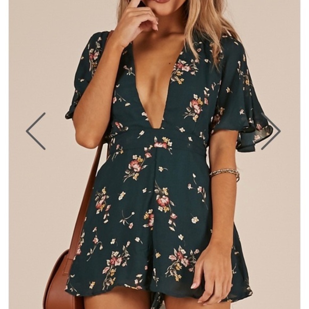 Dark Green Floral Romper/Jumper